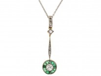 Art Deco Emerald & Diamond Target Pendant on Chain