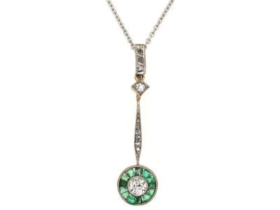Art Deco Emerald & Diamond Target Pendant on Chain