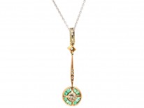 Art Deco Emerald & Diamond Target Pendant on Chain
