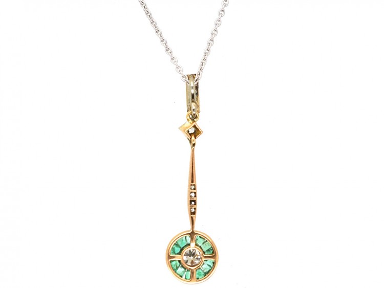 Art Deco Emerald & Diamond Target Pendant on Chain
