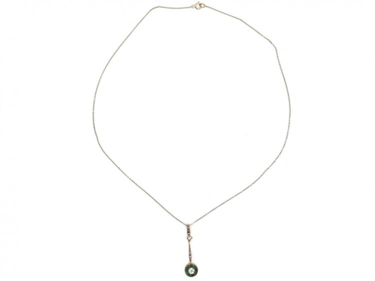 Art Deco Emerald & Diamond Target Pendant on Chain