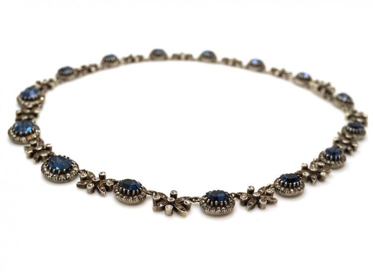 Silver, Blue & White Paste Necklace