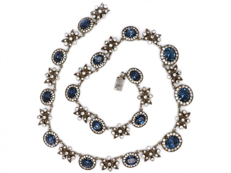 Silver, Blue & White Paste Necklace
