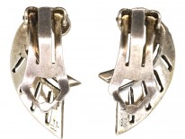 Art Deco Silver Clip On Wing Earrings