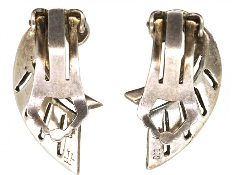 Art Deco Silver Clip On Wing Earrings