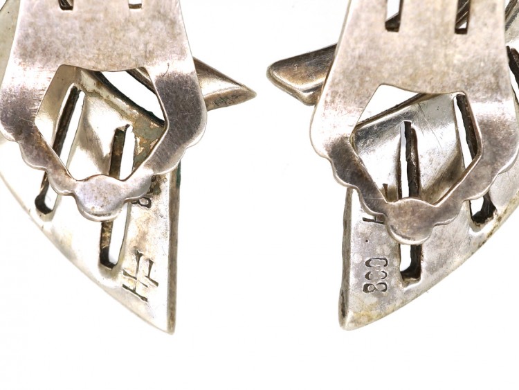 Art Deco Silver Clip On Wing Earrings