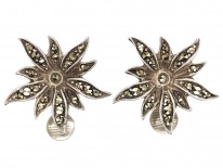 Silver & Marcasite Flower Clip On Earrings