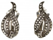 Art Deco Silver ​& Marcasite Cross Over Clip On Earrings