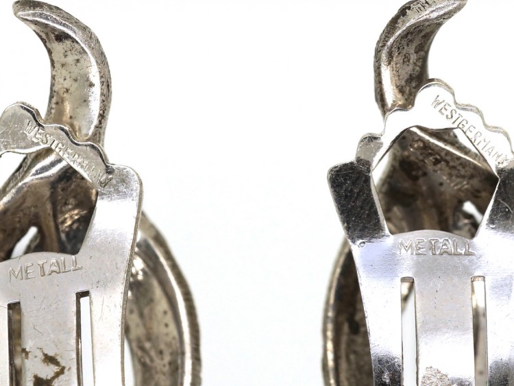 Art Deco Silver ​& Marcasite Cross Over Clip On Earrings