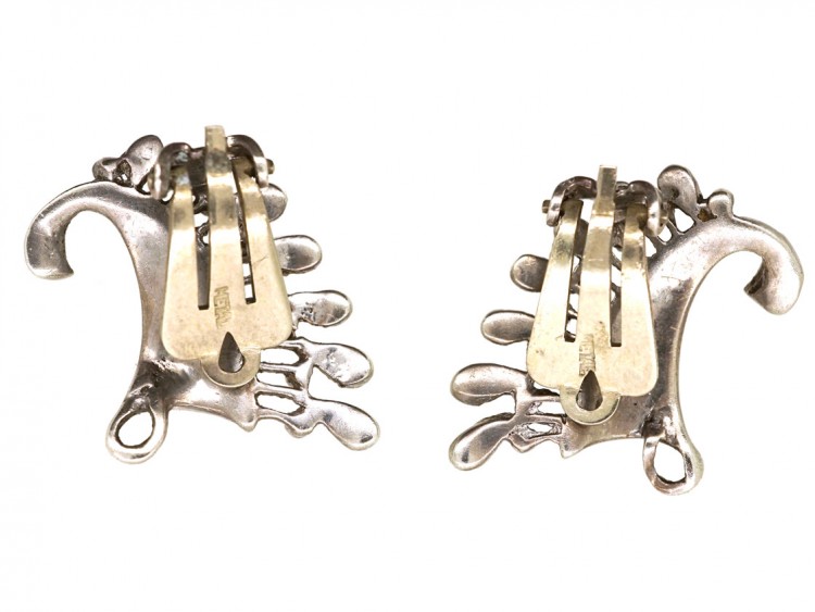 Art Deco Silver & Marcasite Clip On Wing Earrings