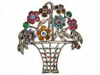 Edwardian Silver, Marcasite ​& Coloured Paste Flower Basket Brooch