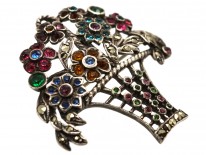 Edwardian Silver, Marcasite ​& Coloured Paste Flower Basket Brooch