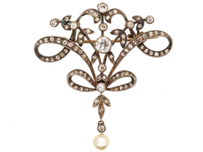 Art Nouveau Silver & 15ct Gold, Diamond & Natural Pearl Brooch & Pendant Art Nouveau Silver & 15ct Gold, Diamond & Natural Pearl Brooch & Pendant