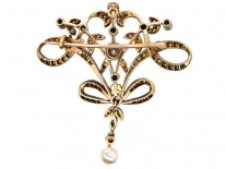 Art Nouveau Silver & 15ct Gold, Diamond & Natural Pearl Brooch & Pendant