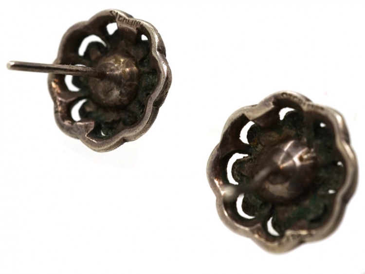 Silver, Paste Pearl & Marcasite Round Earrings