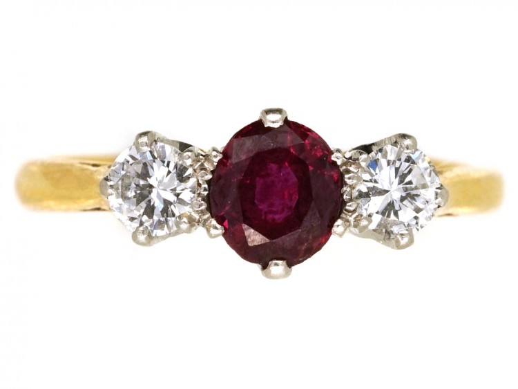 Ruby & Diamond Three Stone Ring