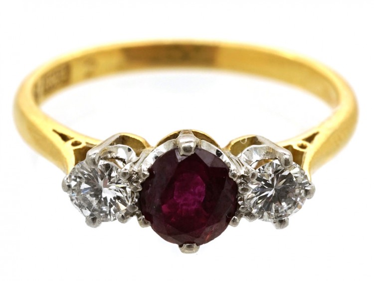 Ruby & Diamond Three Stone Ring