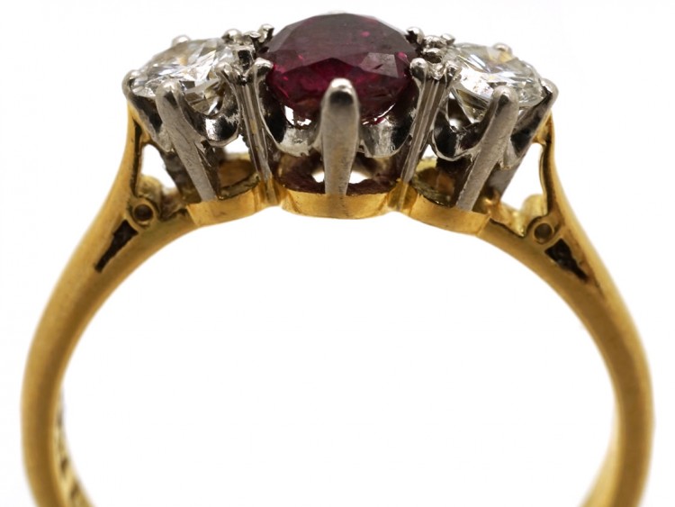 Ruby & Diamond Three Stone Ring