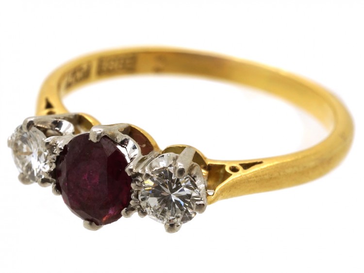 Ruby & Diamond Three Stone Ring
