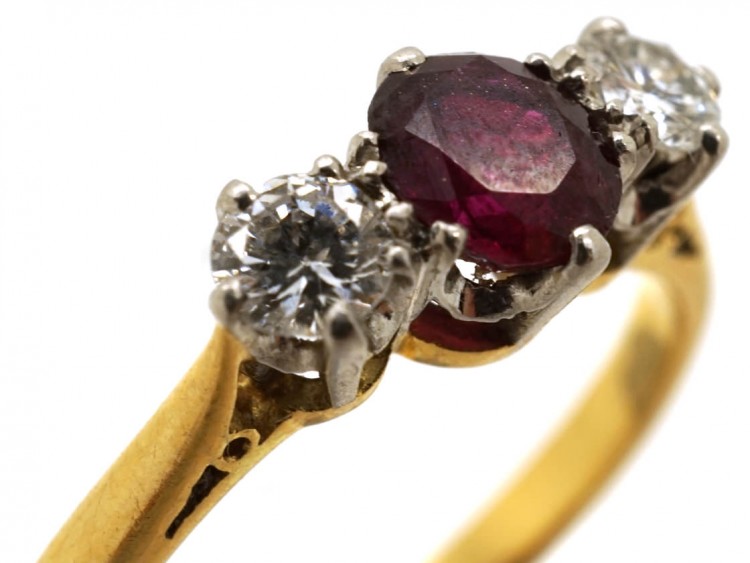 Ruby & Diamond Three Stone Ring