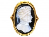 Victorian 18ct Gold Portrait Ring of Dante Carved in Sardonyx