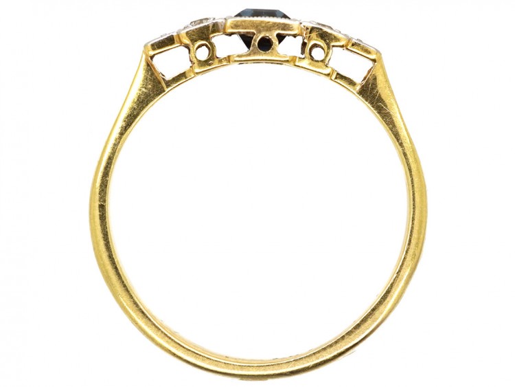 Art Deco Diamond & Square Cut Sapphire Ring