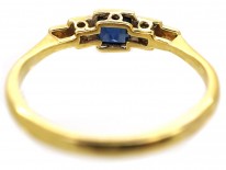 Art Deco Diamond & Square Cut Sapphire Ring