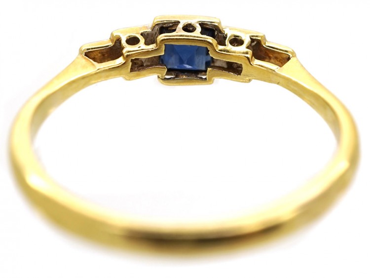 Art Deco Diamond & Square Cut Sapphire Ring