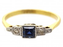Art Deco Diamond & Square Cut Sapphire Ring
