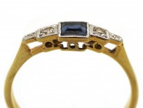 Art Deco Diamond & Square Cut Sapphire Ring