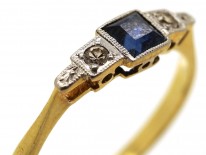 Art Deco Diamond & Square Cut Sapphire Ring