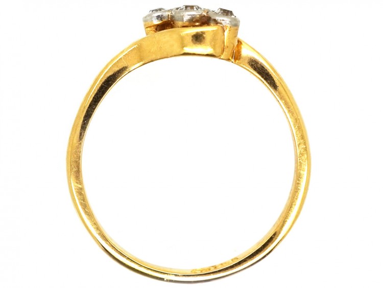 Edwardian 18ct Gold , Platinum & Diamond Three Stone Crossover RIng