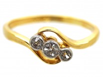 Edwardian 18ct Gold , Platinum & Diamond Three Stone Crossover RIng