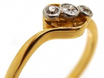 Edwardian 18ct Gold , Platinum & Diamond Three Stone Crossover RIng
