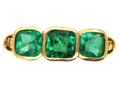 Edwardian 18ct Gold, Three Stone Emerald Ring