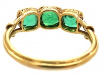 Edwardian 18ct Gold, Three Stone Emerald Ring