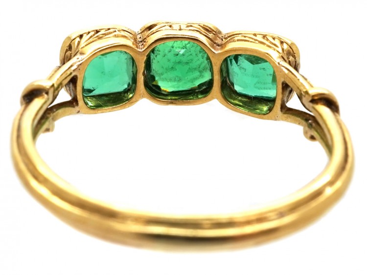 Edwardian 18ct Gold, Three Stone Emerald Ring