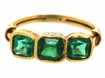 Edwardian 18ct Gold, Three Stone Emerald Ring