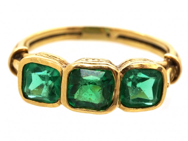 Edwardian 18ct Gold, Three Stone Emerald Ring