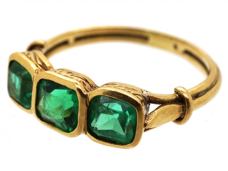 Edwardian 18ct Gold, Three Stone Emerald Ring