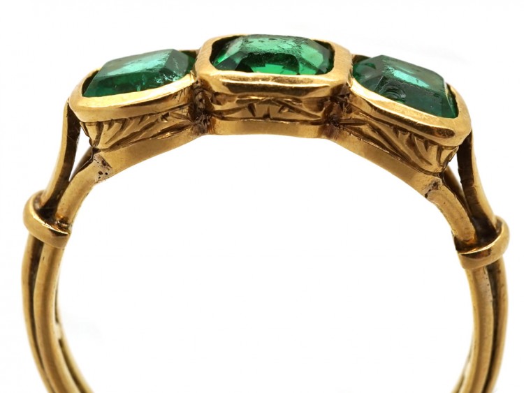 Edwardian 18ct Gold, Three Stone Emerald Ring