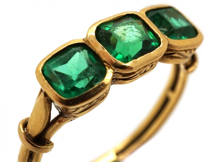 Edwardian 18ct Gold, Three Stone Emerald Ring