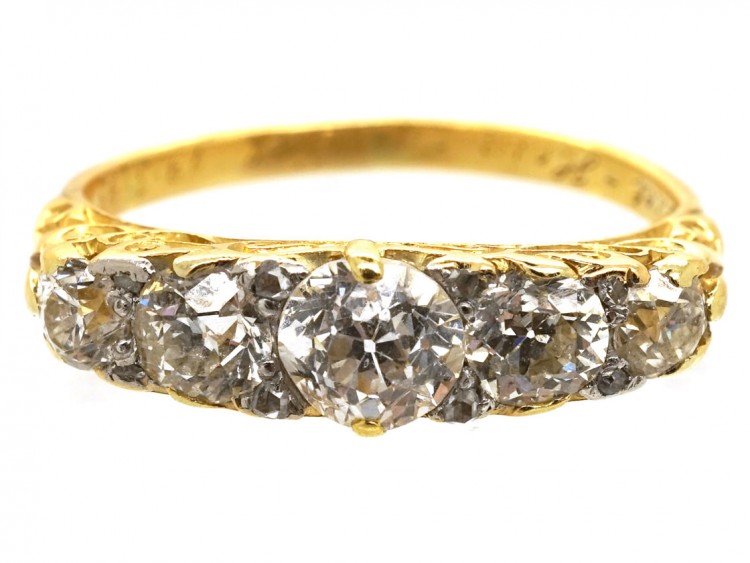 Victorian Five Stone Carved Diamond Half Hoop Ring