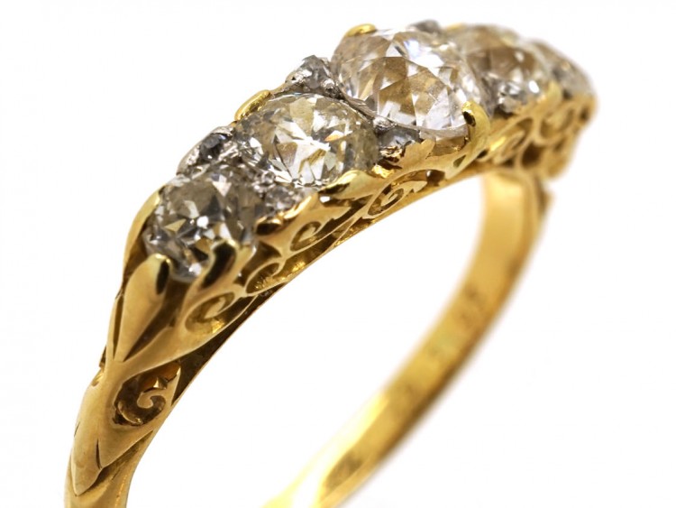 Victorian Five Stone Carved Diamond Half Hoop Ring