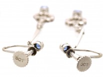 Art Deco Diamond & Sapphire Drop Earrings in Original Case