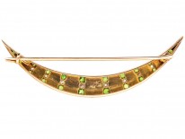 Edwardian Diamond Green Garnet & Pearl Crescent Brooch