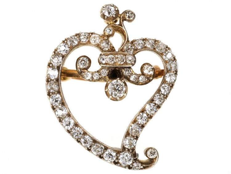 Edwardian Diamond Set Witch's Heart Brooch/ Pendant