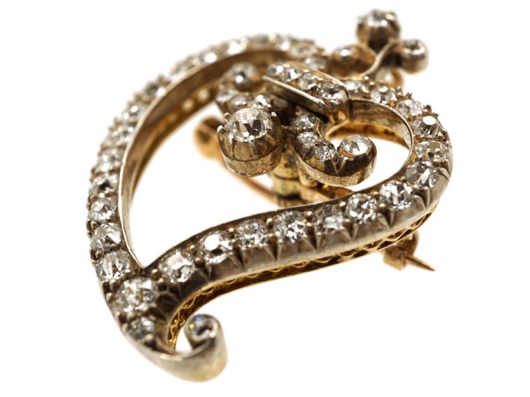 Edwardian Diamond Set Witch's Heart Brooch/ Pendant