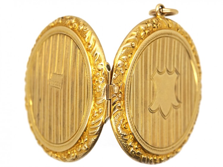 Edwardian 9ct Gold Round Locket With Cartouche