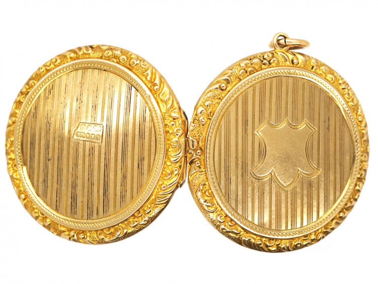 Edwardian 9ct Gold Round Locket With Cartouche